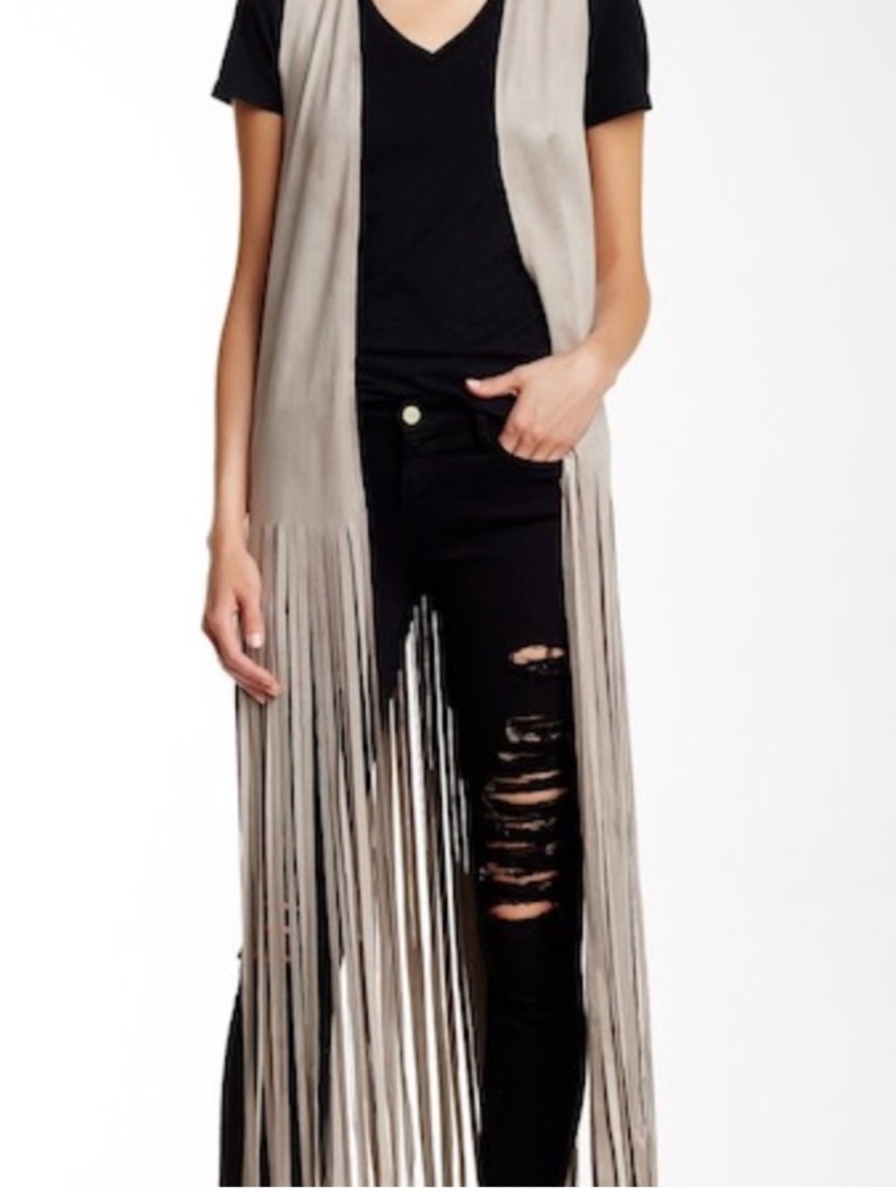 BB Dakota Suede Leather Fringe Duster Vest